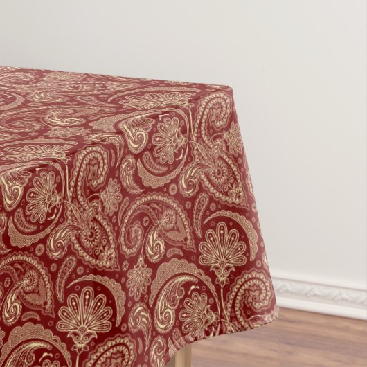 Crimson Red en Beige Creme Paisley Tafelkleed (Voorbeeld)