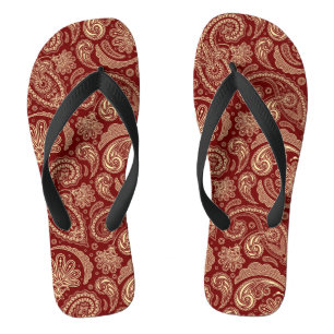 Crimson Red en Beige Creme  Paisley Teenslippers