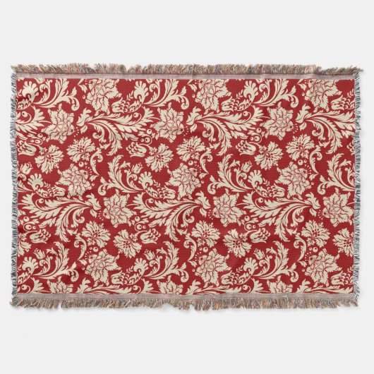 Crimson Red en beige  Floral Damaskers 2 Deken (Voorkant)