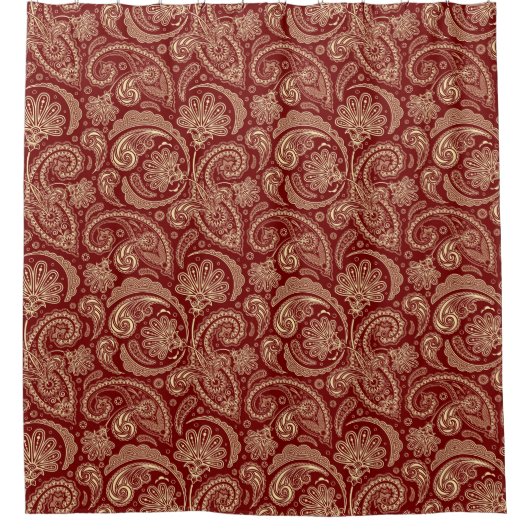 Crimson Red en Beige Paisley Douchegordijn (Voorkant)