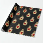 Crimson Red en Black Red Witch Cadeaupapier<br><div class="desc">Crimson red gothic witch met de welzijnslabels met een patroon van een pottenfles.</div>