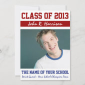 Crimson Red en Blue Athletes Fotogradutasie Kaart (Achterkant)