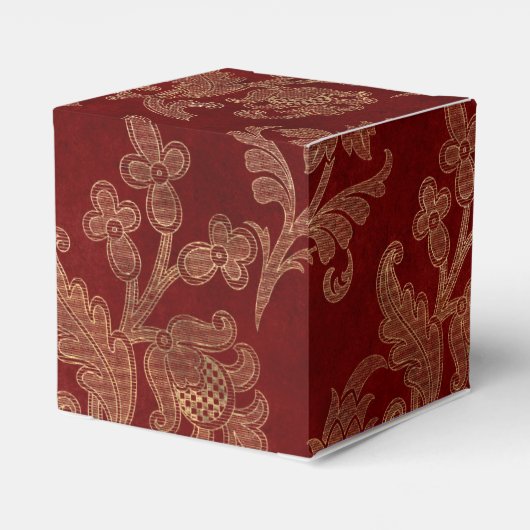 Crimson Red en Gold  Damask Bedankdoosjes (Achterkant)