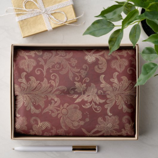 Crimson Red en Gold Damask Tissuepapier (Geschenk)