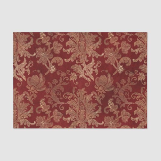 Crimson Red en Gold Damask Tissuepapier (Voorkant)