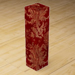 Crimson Red en Gold Damask Wijn<br><div class="desc">fluwelen karmozijnrode en faux folie gouden bloemendamast wijndoos.</div>