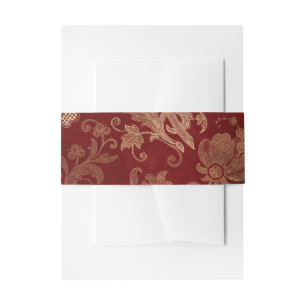 Crimson Red en Gold  Lattice Damask Uitnodigingen Wikkel