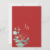 Crimson Red Eucalyptus groen Monogram bruiloft Kaart (Achterkant)