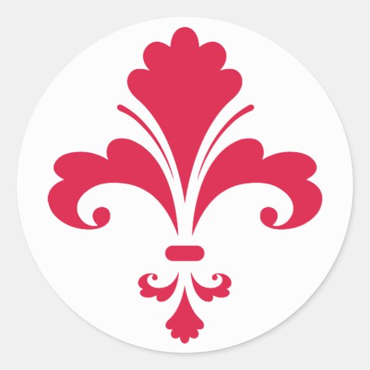 Crimson Red Fleur de Lis Ronde Sticker (Voorkant)