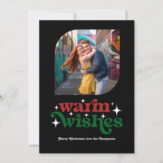 Crimson Red & Forest Green Retro Kerstfoto Feestdagenkaart (Voorkant)