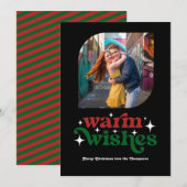 Crimson Red & Forest Green Retro Kerstfoto Feestdagenkaart (Voorkant / Achterkant)