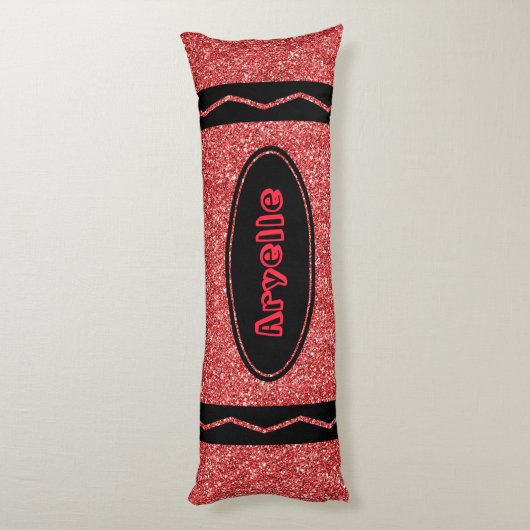 Crimson Red Glitter Crayon Aangepaste Naam Body Ku Lichaamskussen (Achterkant (Verticaal))