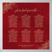 Crimson Red & Gold 6 Table Wedding Seating Chart Poster (Voorkant)