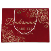 Crimson Red & Gold Lace Elegant Bridesmaid Groot Cadeauzakje (Voorkant)