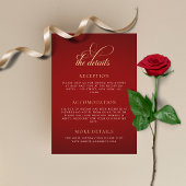 Crimson Red Gold Monogram Romantische bruiloft Det Informatiekaartje