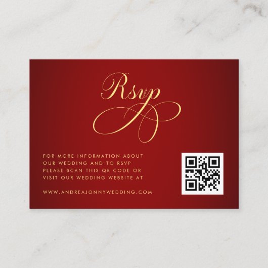 Crimson Red Gold QR Code RSVP bruiloft details Informatiekaartje (Voorkant)