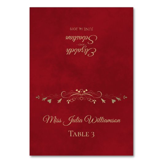 Crimson Red & Gold Wedding DIY Fold Place Card Kaart (Voorkant)