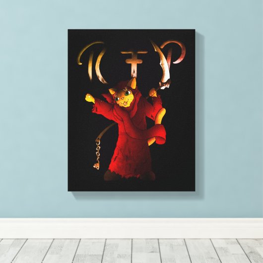Crimson Red Grim Reaper Cat Canvas Afdruk (Insitu (Houten vloer))