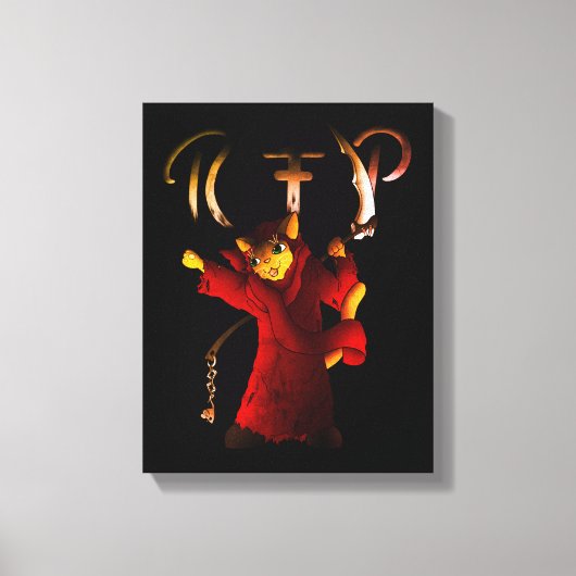 Crimson Red Grim Reaper Cat Canvas Afdruk (Voorkant)