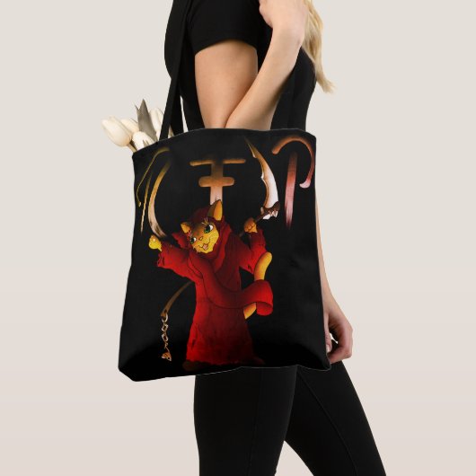Crimson Red Grim Reaper Cat Tote Bag (Dichtbij)