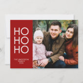Crimson Red "HO HO HO" Fotocollage Kerstmis Feestdagenkaart (Voorkant)