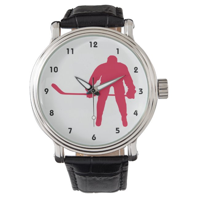 Crimson Red Hockey Horloge (Voorkant)