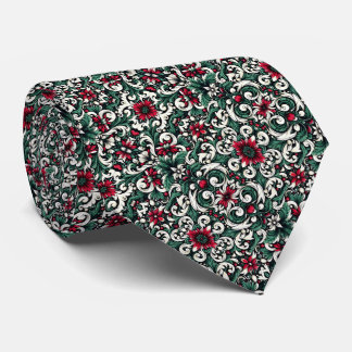 Crimson Red, Hunter Green, Black, & Ivory Floral Stropdas