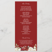 Crimson Red Ivory White Rose Floral Wedding Programmakaart (Achterkant)
