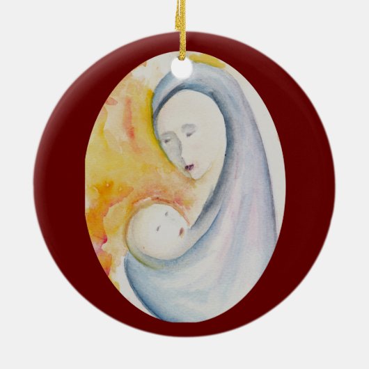 Crimson Red Madonna en Kindervreugde aan de Wereld Keramisch Ornament (Achterkant)
