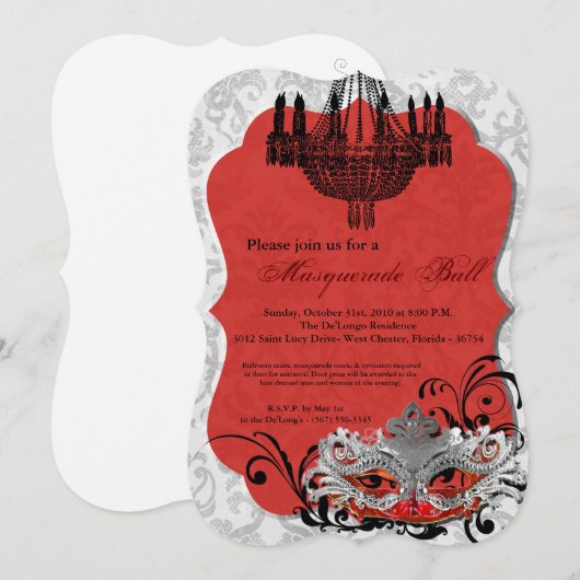 Crimson Red Masquerade Ball Mask Kostuum Halloween Kaart (Voorkant / Achterkant)