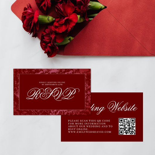 Crimson Red Minimalist Elegant Abstract QR RSVP Informatiekaartje