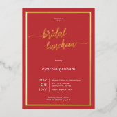 Crimson Red Modern Minimal Bridal Luncheon Folie Uitnodiging (Voorkant)