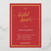 Crimson Red Modern Minimal Vrijgezellenfeest Folie Uitnodiging (Voorkant)