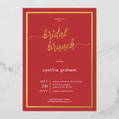 Crimson Red Moderne Minimale Bruidsbrunch Folie Uitnodiging (Voorkant)