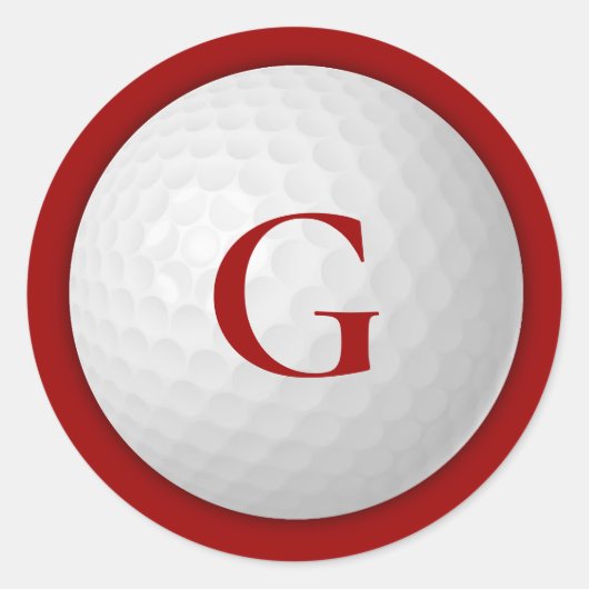 Crimson Red Monogram Golfbal Ronde Sticker (Voorkant)
