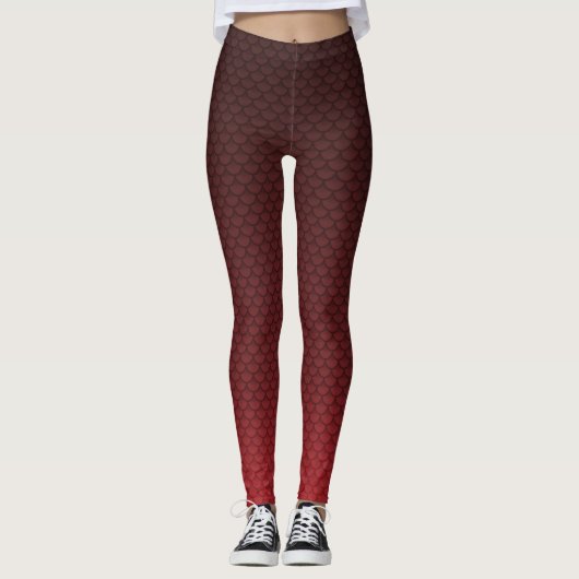 Crimson Red Ombre Dragon Scale Patroon Leggings (Voorkant)