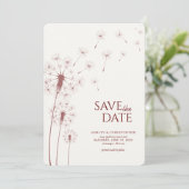 Crimson Red Paardenbloem Bruiloft Save the Date Ka (Staand voorkant)