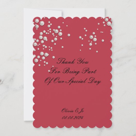 CRIMSON RED PEARL BEDANKKAART VOOR BRUILOFT SAVE THE DATE (Voorkant)