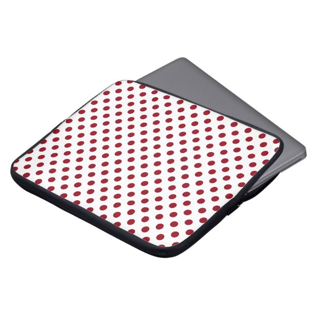 Crimson Red Polka Dots Circles Laptop Sleeve (Voorkant top)