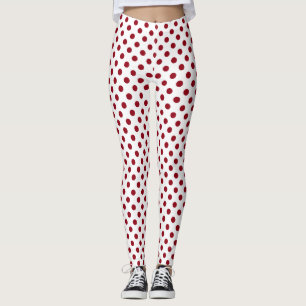 Crimson Red Polka Dots Circles Leggings
