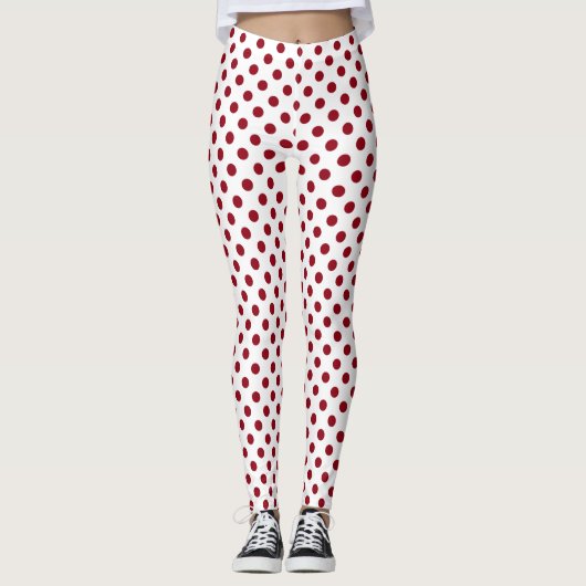 Crimson Red Polka Dots Circles Leggings (Voorkant)