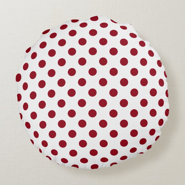 Crimson Red Polka Dots Circles Rond Kussen (Achterkant)