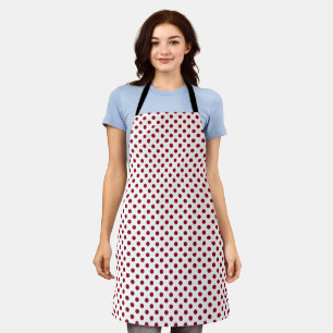 Crimson Red Polka Dots Cirkels Witte achtergrond Schort