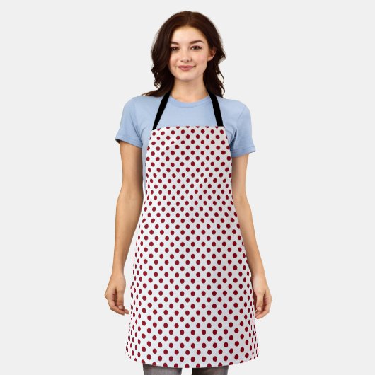 Crimson Red Polka Dots Cirkels Witte achtergrond Schort (Gedragen)