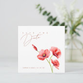 Crimson Red Poppies Bloemenbruiloft Save The Date (Staand voorkant)