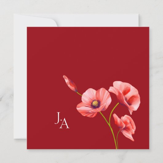 Crimson Red Poppies Bloemenbruiloft Save The Date (Achterkant)