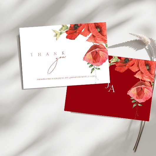 Crimson Red Poppies Floral Wedding Bedankkaart