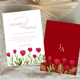 Crimson Red Poppies Floral Wedding Kaart