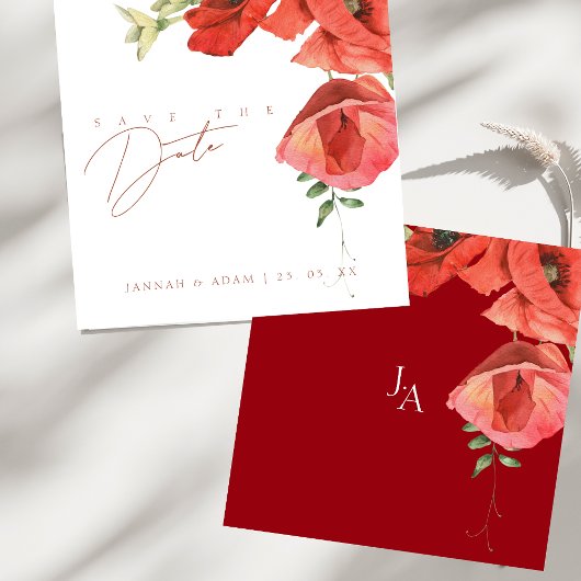 Crimson Red Poppies Floral Wedding Save The Date