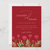 Crimson Red Poppies Monogram Bruiloft Kaart (Voorkant)